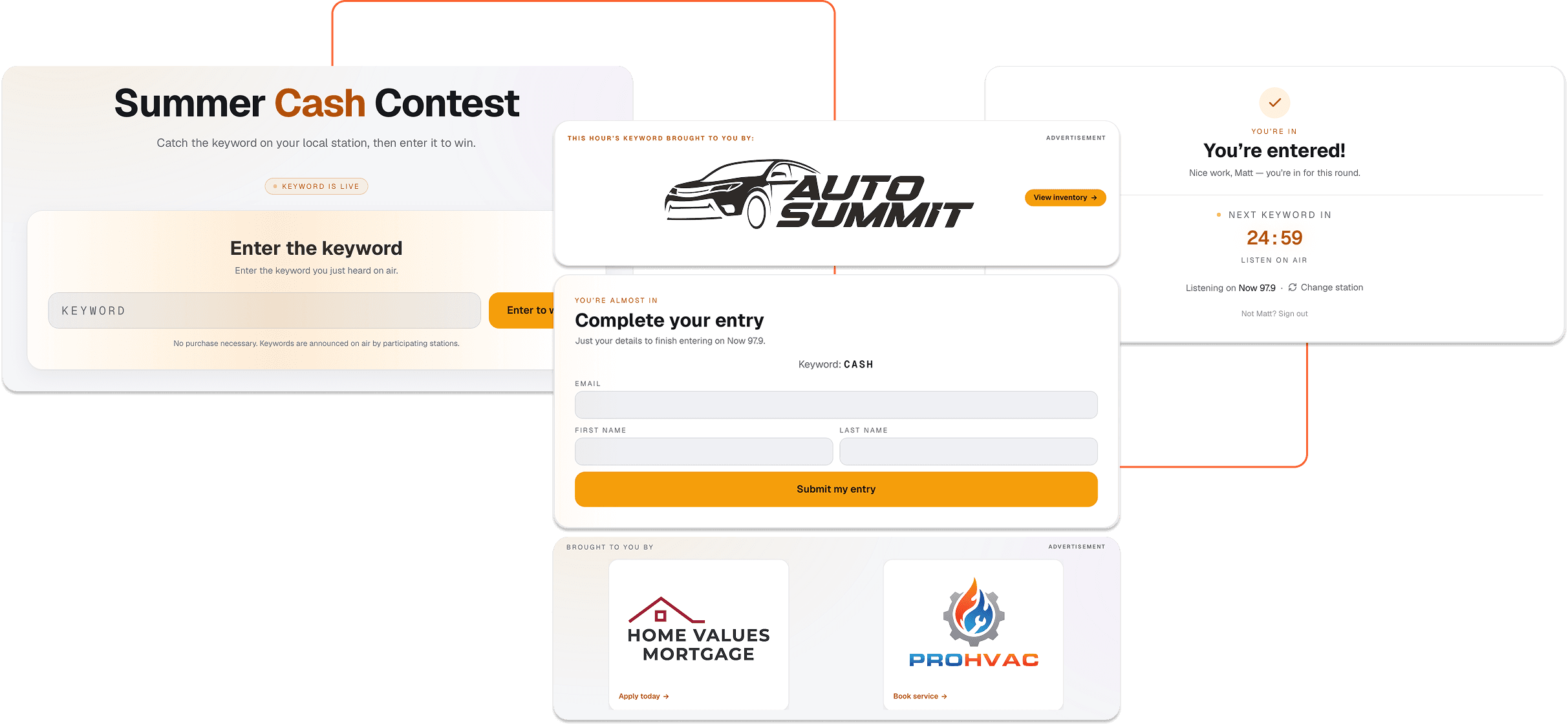 Example branded Summer Cash contest entry page
